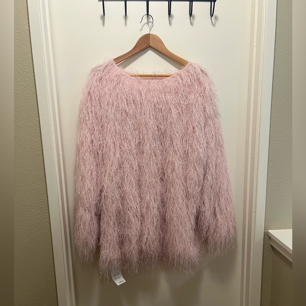 Oversized Fringe Mini Dress , Baby Pink, Japanese One-Size - Picture 2 of 5